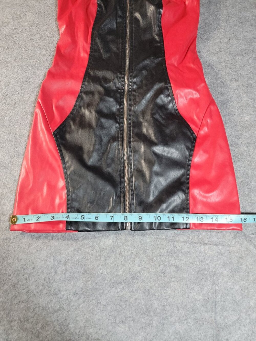 Windsor Revved Up Racer Faux Leather Strapless Zip Front Mini Dress Black Red XS - Picture 12 of 12